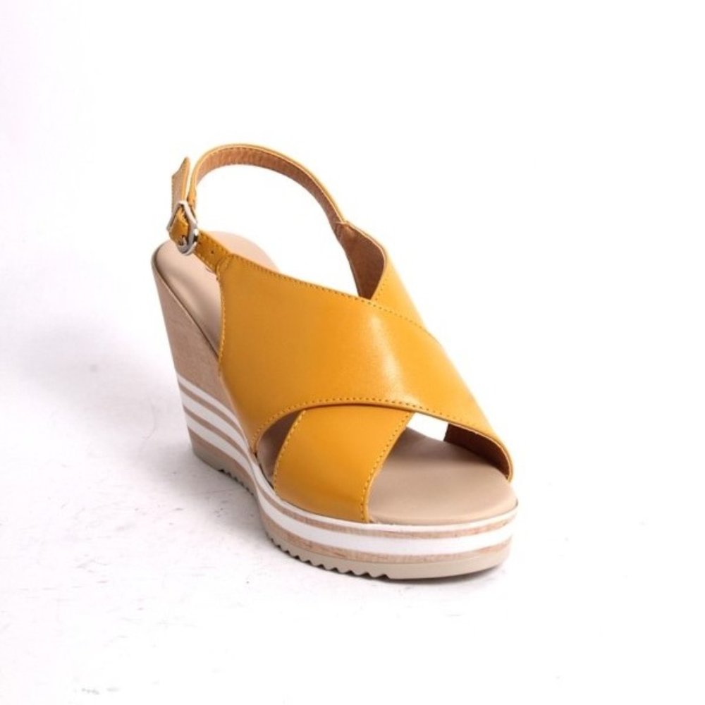 ITALIAN Dull Yellow Leather Slingback Wedge Sandal